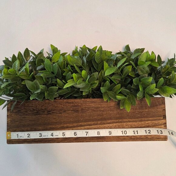 Rustic Faux Greenery in Wooden Planter Box w/Natural Pebble River Rock Detailing - Picture 11 of 11